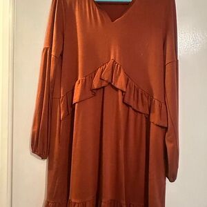 Elegant Rust Dress with Ruffle Detail